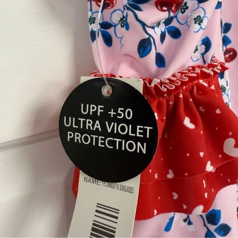 NWT Nicole Miller 1 Piece Swimsuit Toddler Girls 18m Pink Cherry Blossom *read